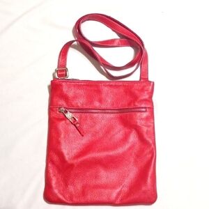 Arcadia Red Italian Pebbled Leather Crossbody Bag